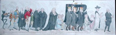 The Funeral Procession of Miss Regency, udgivet af S.W. Fores i 1789 (håndfarvet radering) af James Gillray