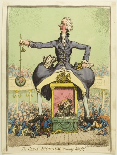 Det gigantiske faktotum morer sig selv af James Gillray