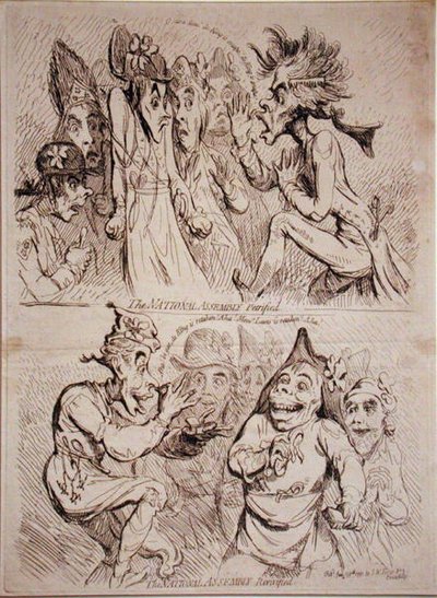 Nationalforsamlingen forstenet, og Nationalforsamlingen genoplivet, udgivet af S.W. Fores i 1791 (ætsning) af James Gillray