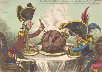 The Plumb-Pudding in Danger,-eller-State Epicures Taking un Petit Souper, februar..., 26. februar 1805. af James Gillray