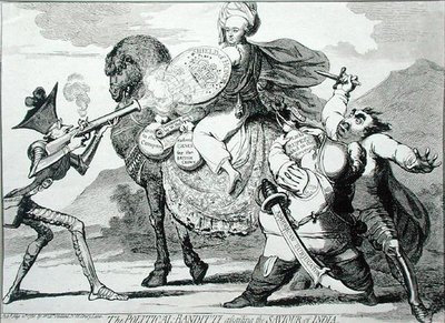 The Political Banditti Assailing the Savior of India, udgivet af W. Holland i 1786 (radering) af James Gillray