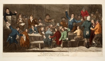 The ROBBING Hood Debating Society, pub S. Tipper, 1. januar 1809 (håndfarvet gravering) af James Gillray