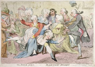 The Royal Joke, or Black Jacks Delight, udgivet af S.W. Fores i 1788 (håndkoloreret radering) af James Gillray