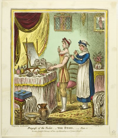 The Stays, plade 1 fra Progress of the Toilet af James Gillray