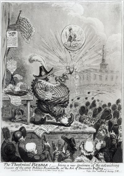 The Theatrical Bubble... udgivet af Hannah Humphrey (fl.1778-1822) 1805 (etching und aquatint) af James Gillray