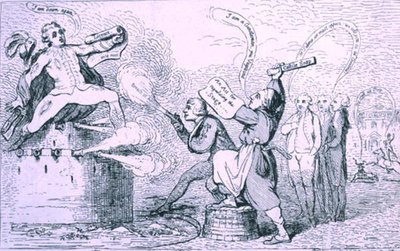 Teaterkrigen, udgivet af S.W. Fores i 1787 (ætsning) af James Gillray