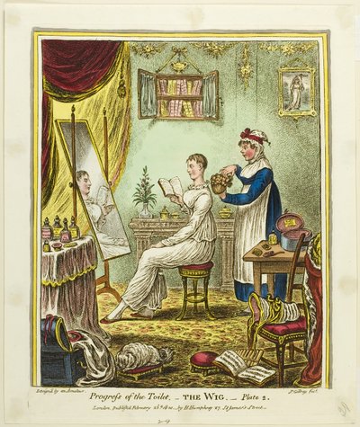 Parykken, planche to fra Toilettets fremskridt af James Gillray