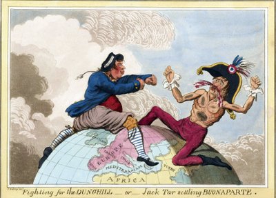 Kampen for Dunghills eller Jack Tar (der repræsenterer mændene i den britiske flåde) mod Napoleon Bonaparte (1769-1821) af James Gillray