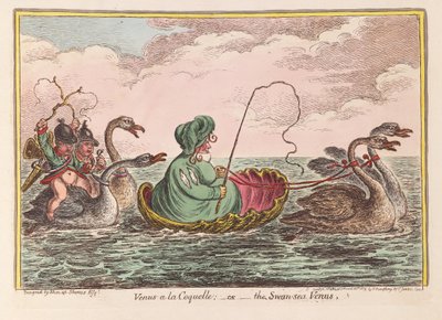 Venus a la Coquelle; eller Svanehavet Venus, pub. 1809 (håndfarvet gravering) af James Gillray