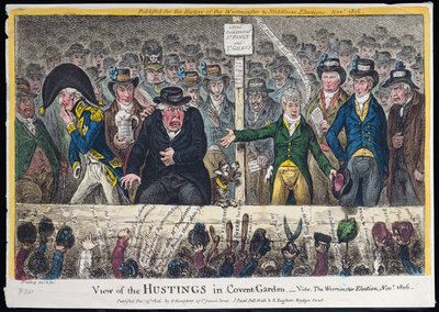 View of the Hustings in Covent Garden, udgivet af Hannah Humphrey i 1806 (håndfarvet radering med akvatint) af James Gillray
