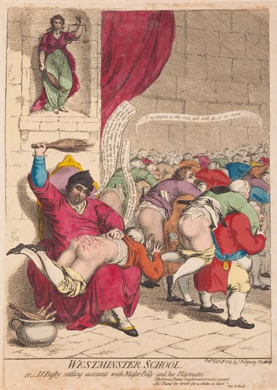 Westminster School eller Dr. Busby, der afregner med Master Billy og hans legekammerater, pub. 1785 (håndkoloreret gravering) af James Gillray