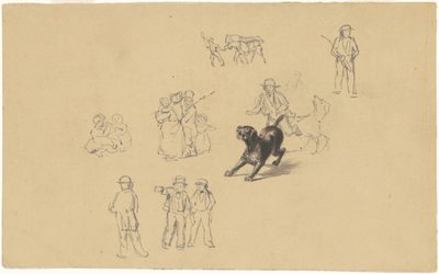 Barking Dog and Studies for Militia Training, ca. 1841 (grafit) af James Goodwin Clonney