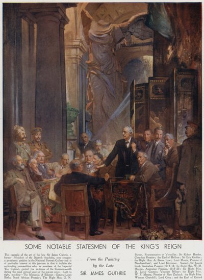 Nogle bemærkelsesværdige statsmænd under kong George Vs regeringstid (farve litho) af James Guthrie