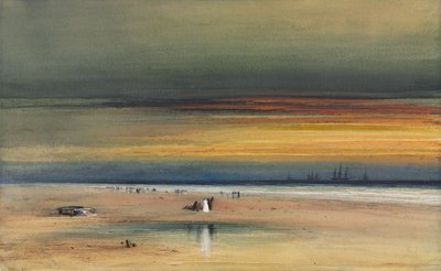Strandscene ved solnedgang, ca. 1865-1870 (akvarel og gouache ) af James Hamilton