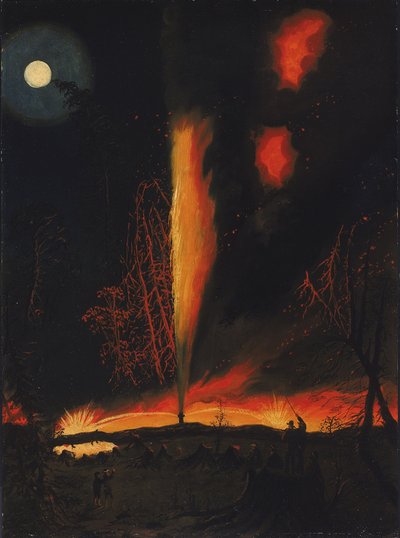 Brændende oliebrønd om natten, nær Rouseville, Pennsylvania af James Hamilton