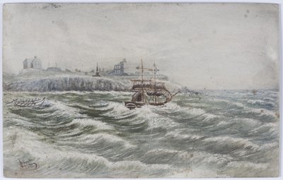 Stranding af Beloy of Littlehampton og tab af redningsbådsbesætningen på Tyne (akvarel, bodycolour og udkradsning på papir) af James Henry Cleet