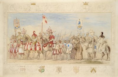 William Earl of Craven, Ridder af Griffin og Henry de la Poer Beresford, markis af Waterford, Dragens Ridder, 1839 (blyant, wc, gouache og guldmaling på papir) (se også 366230) af James Henry Nixon