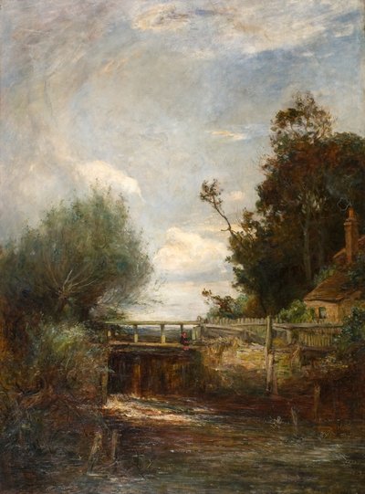 The Lock On the Colne River (olie på lærred) af James Herbet Snell