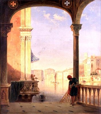 En venetiansk terrasse (olie på lærred) af James Holland