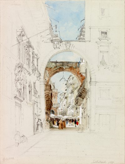 Piazza dei Signori, Verona (blyant og akvarel på papir (vævet)) af James Holland