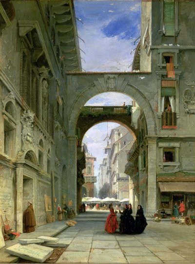 Piazza dei Signori i Verona med markedspladsen, 1844 af James Holland