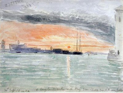 The Zattere, Sunset (wc over grafit på papir) af James Holland