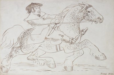 En hestehandler sætter en ung Clydesdale i gang, 1830 (sepia blæk på papir) af James Howe