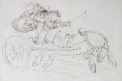 Par i en vogn trukket af en hest (sepia blæk på papir) af James Howe
