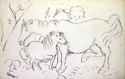 Hoppen og dens føl (sepia blæk på papir) af James Howe