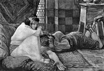Samson afslører sin hemmelighed for Delila - Bibelen af James Jacques Joseph (after) Tissot