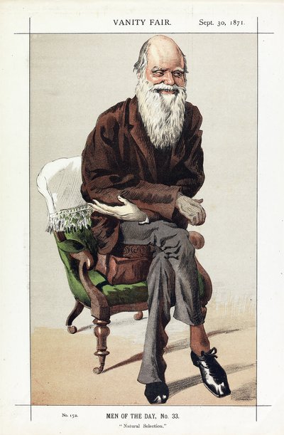 Charles Darwin, Men of the Day, nr. 33, Natural Selection, fra Vanity Fair, udg. 1871 af James Jacques Joseph Tissot