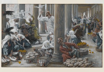 Kristus uddriver dem, der solgte og købte fra templet, illustration til The Life of Christ, ca. 1884-96 (wc & gouache på pap) af James Jacques Joseph Tissot