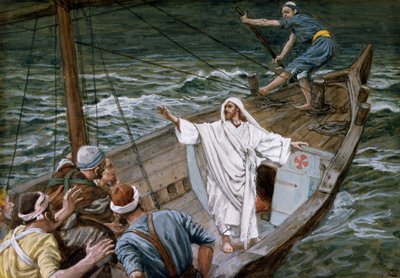 Christ Stilling the Tempest, illustration til The Life of Christ, ca. 1886-94 (wc & gouache på pap) af James Jacques Joseph Tissot