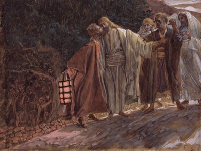 Hail Master, and He Kissed Him, illustration til The Life of Christ, ca. 1886-94 (wc & gouache på pap) af James Jacques Joseph Tissot
