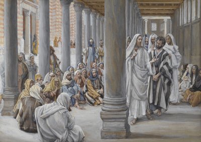 Jesus Walks in the Portico of Salomon, illustration fra The Life of Our Lord Jesus Christ, 1886-96 (wc over grafit på papir) af James Jacques Joseph Tissot