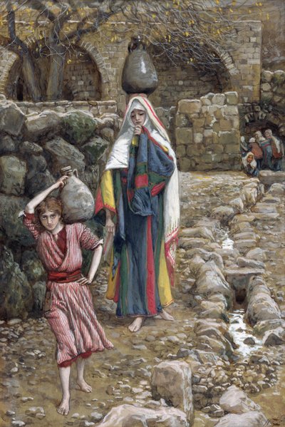 Jesus and His Mother at the Fountain, illustration til The Life of Christ, ca. 1886-94 (wc & gouache på pap) af James Jacques Joseph Tissot