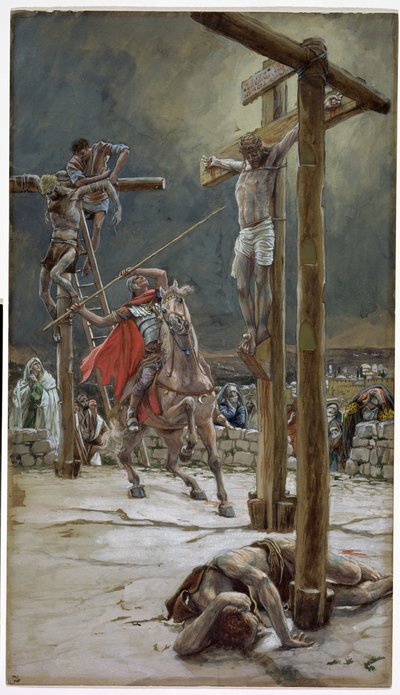 En af soldaterne med et spyd gennemborede siden, illustration til The Life of Christ, ca. 1886-94 (wc & gouache på pap) af James Jacques Joseph Tissot