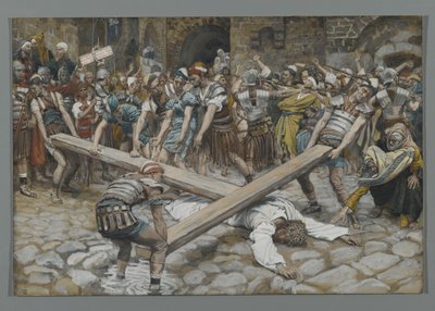 Simon den kyrenske tvunget til at bære korset med Jesus, illustration fra Vor Herre Jesu Kristi liv, 1886-94 (wc over grafit på papir) af James Jacques Joseph Tissot