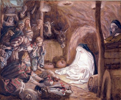 Hyrdernes tilbedelse, illustration til The Life of Christ, ca. 1886-94 (gouache på pap) af James Jacques Joseph Tissot