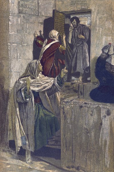 The First Denial of Saint Peter - The First Denial of Saint Peter - fra "" The Life of Our Lord Jesus Christ"" - 1899 af James Tissot - La vie de notre seigneur Jesus Christ, af Jacques Joseph (Jacques Joseph) Tissot dit James Tissot (1836-1902) af James Jacques Joseph Tissot