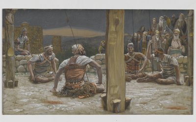 De fire vagter satte sig ned og så på ham, illustration fra Vor Herre Jesu Kristi liv, 1886-94 (wc over grafit på papir) af James Jacques Joseph Tissot