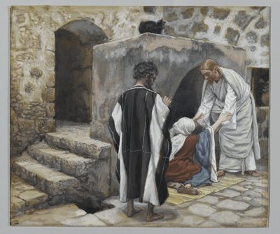 The Healing of Peters Svigermor, illustration fra Vor Herre Jesu Kristi liv (wc over grafit på papir) af James Jacques Joseph Tissot
