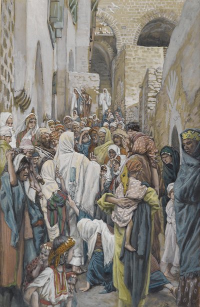 The Woman with a Issue of Blood, illustration fra Vor Herre Jesu Kristi liv (wc over grafit på papir) af James Jacques Joseph Tissot