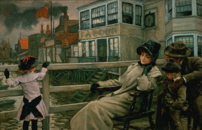 Venter på færgen, ca. 1878 af James Jacques Joseph Tissot