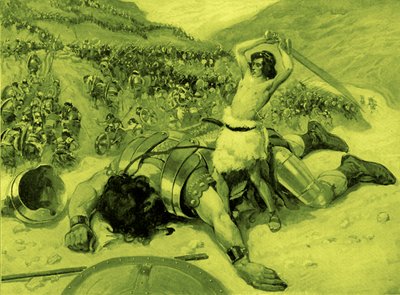 David skærer hovedet af Goliath af J James Tissot - Bible af James Jacques Joseph after Tissot