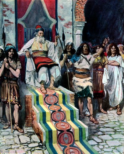 David ser budbringeren ankomme, ved Tissot -Bibelen af James Jacques Joseph after Tissot