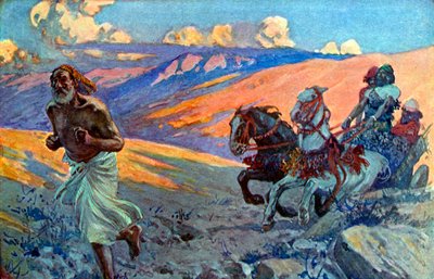 Elias løber foran Akabs vogn - Bibelen af James Jacques Joseph after Tissot