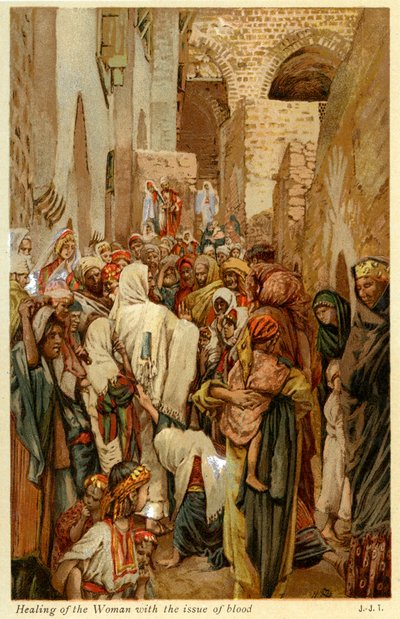 Helbredelse af kvinden med spørgsmålet om blod - Bibelen af James Jacques Joseph after Tissot