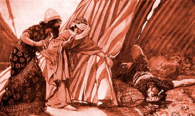 Jael viser Barak Sisera liggende død - Bibelen af James Jacques Joseph after Tissot