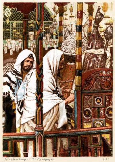 Jesus underviser i synagogen - St Matthæus - Bibelen af James Jacques Joseph after Tissot